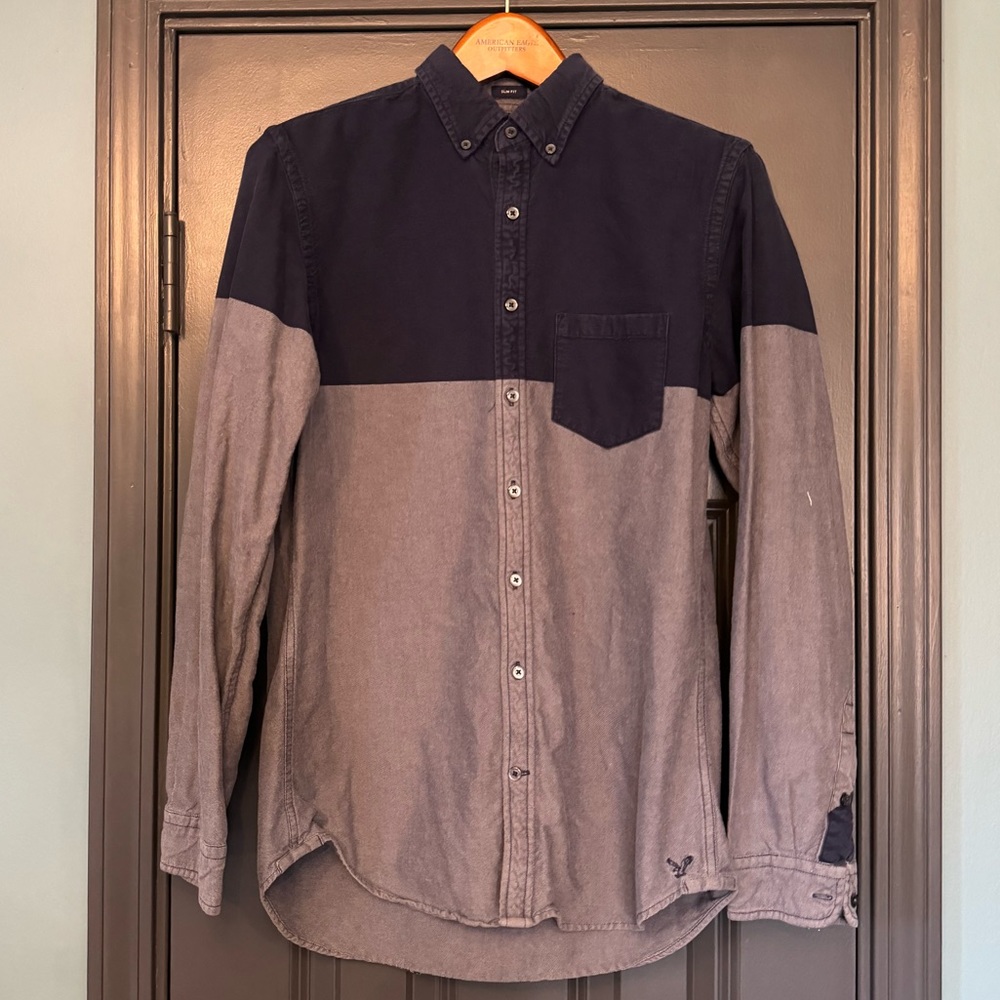 🦅 AE Color Block Long Sleeve Button Up Shirt